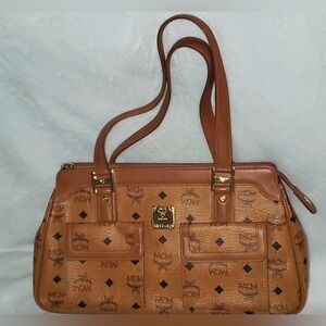 MCM Visetos Cognac Shoulder Bag